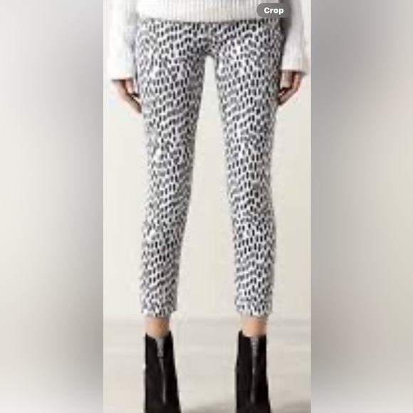 MOTHER Denim Cheetah Wash Jeans High Waisted Looker Crop Black White 26 - Picture 1 of 15
